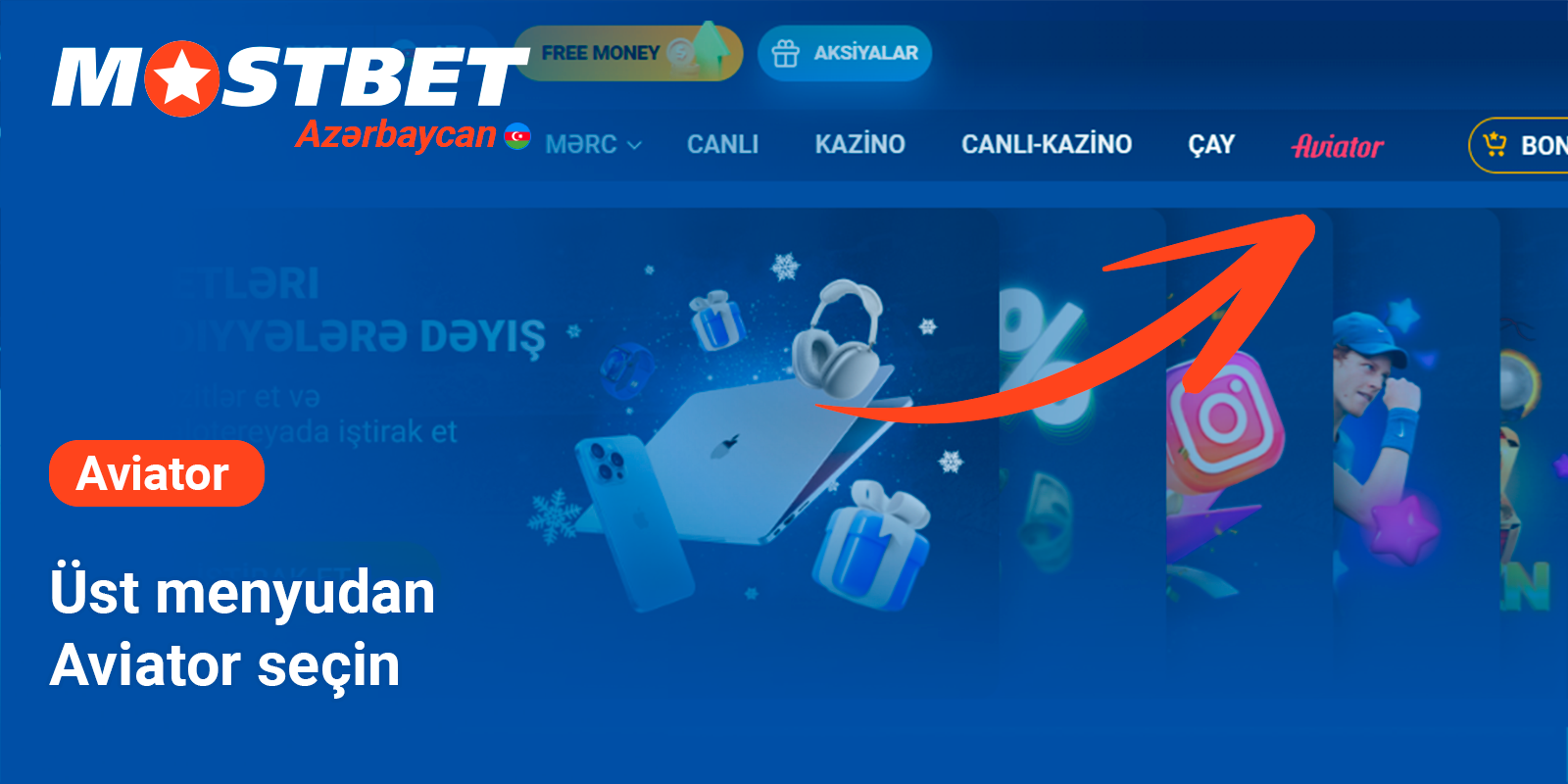 Mostbet Top menyusundan Aviator seçin