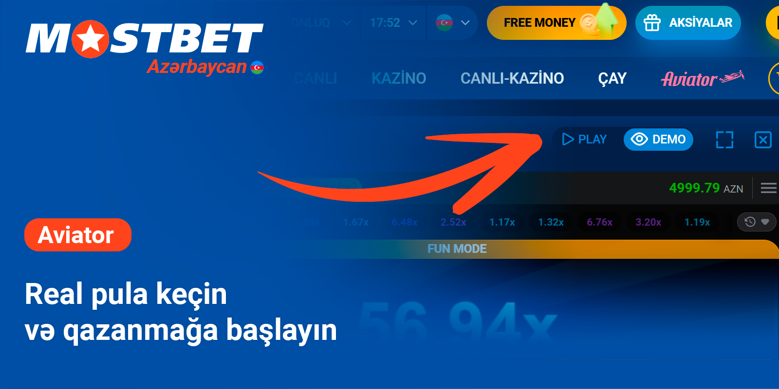 Real moey - Mostbet Aviator-a keçin