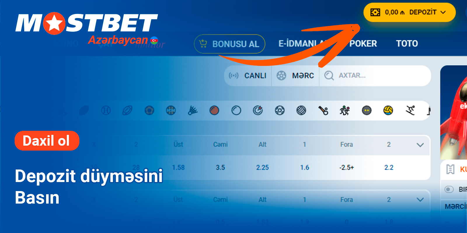 Mostbet hesabınıza pul yatırın