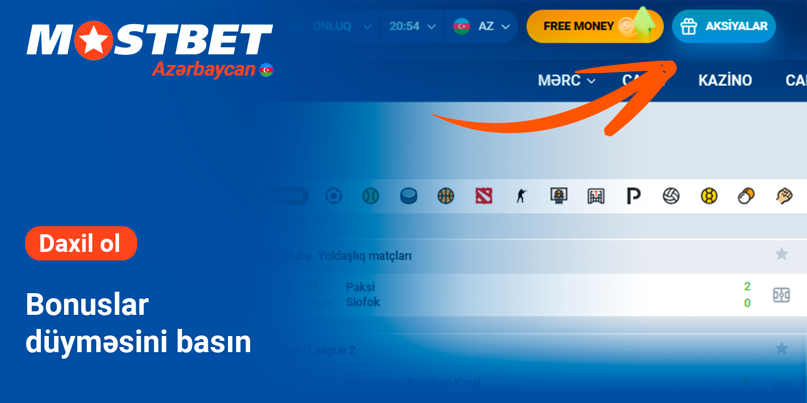 Mostbet Top menyusundan istifadə edərək Bonuslar səhifəsinə keçin