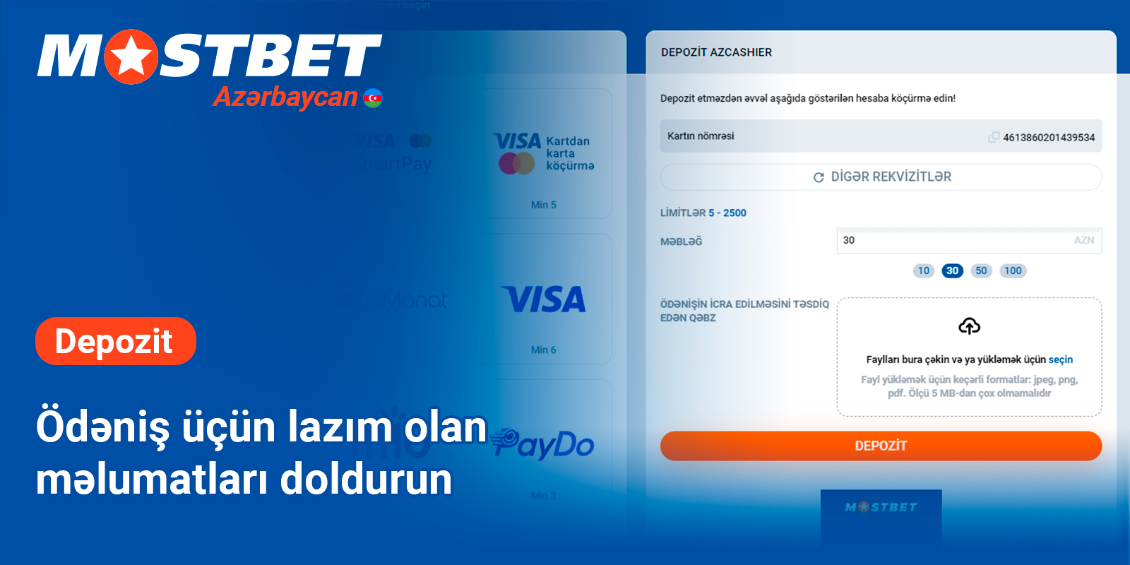 Mostbet-də əmanət etmək istədiyiniz pul məbləğini doldurun