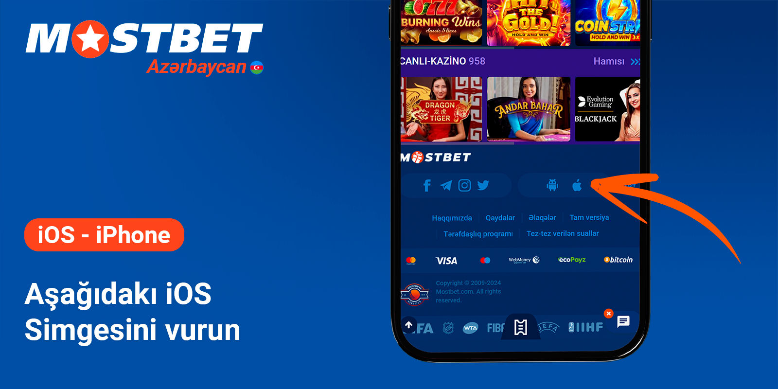iOS ikonasına klikləyin - Mostbet