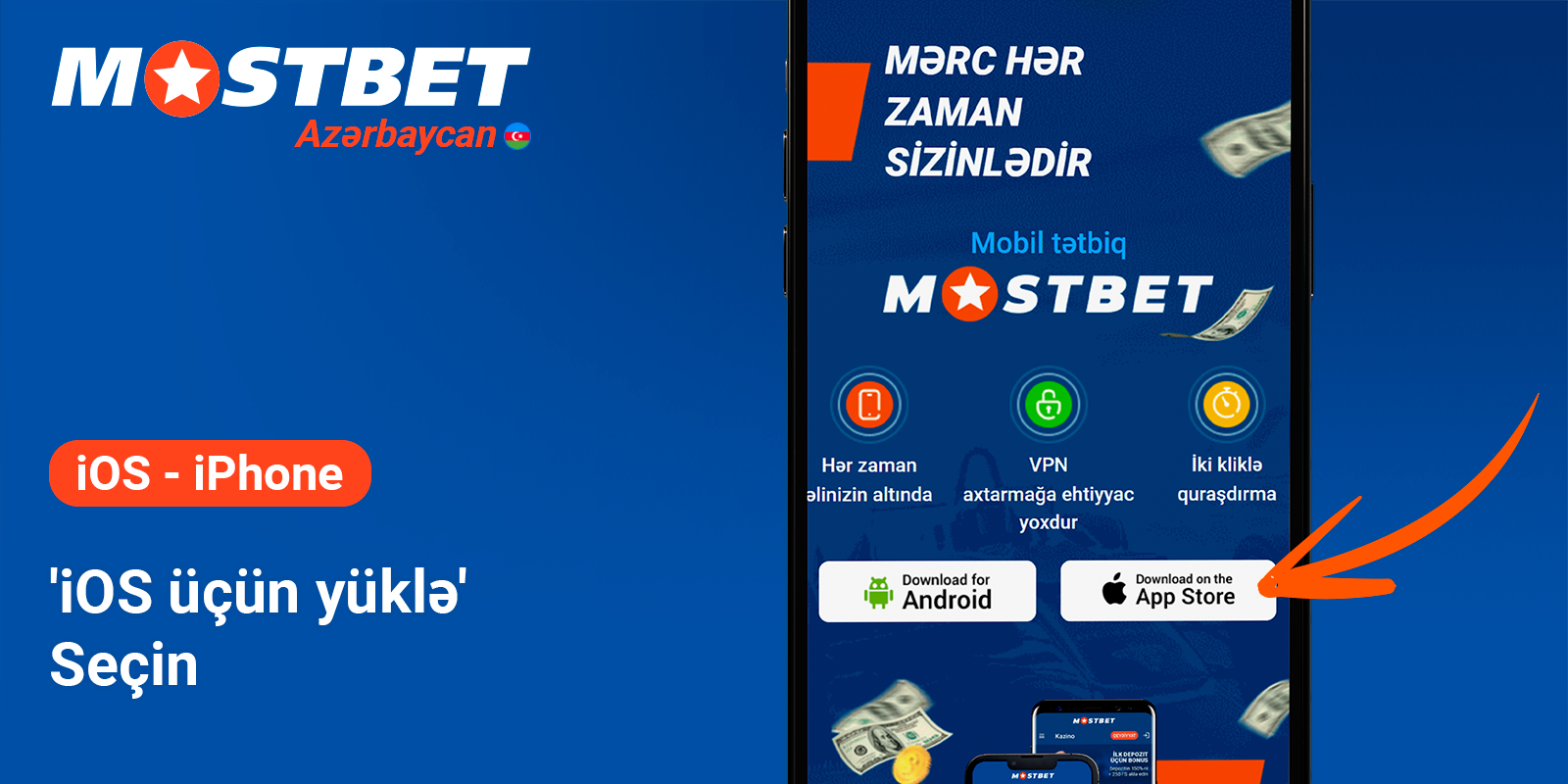 "iOS üçün yüklə" seçin - Mostbet AZ
