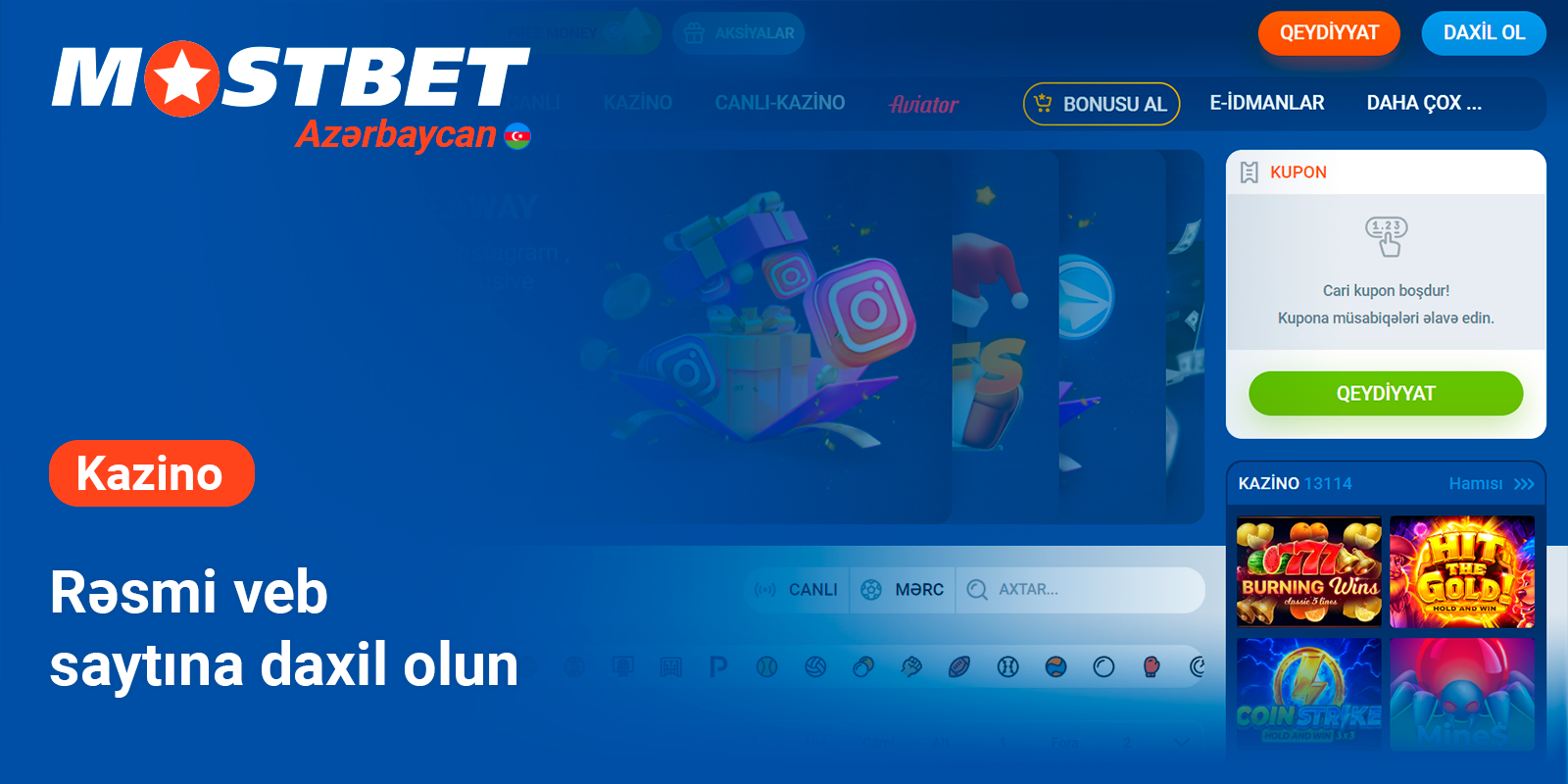 Rəsmi Mostbet Casino Veb saytına daxil olun
