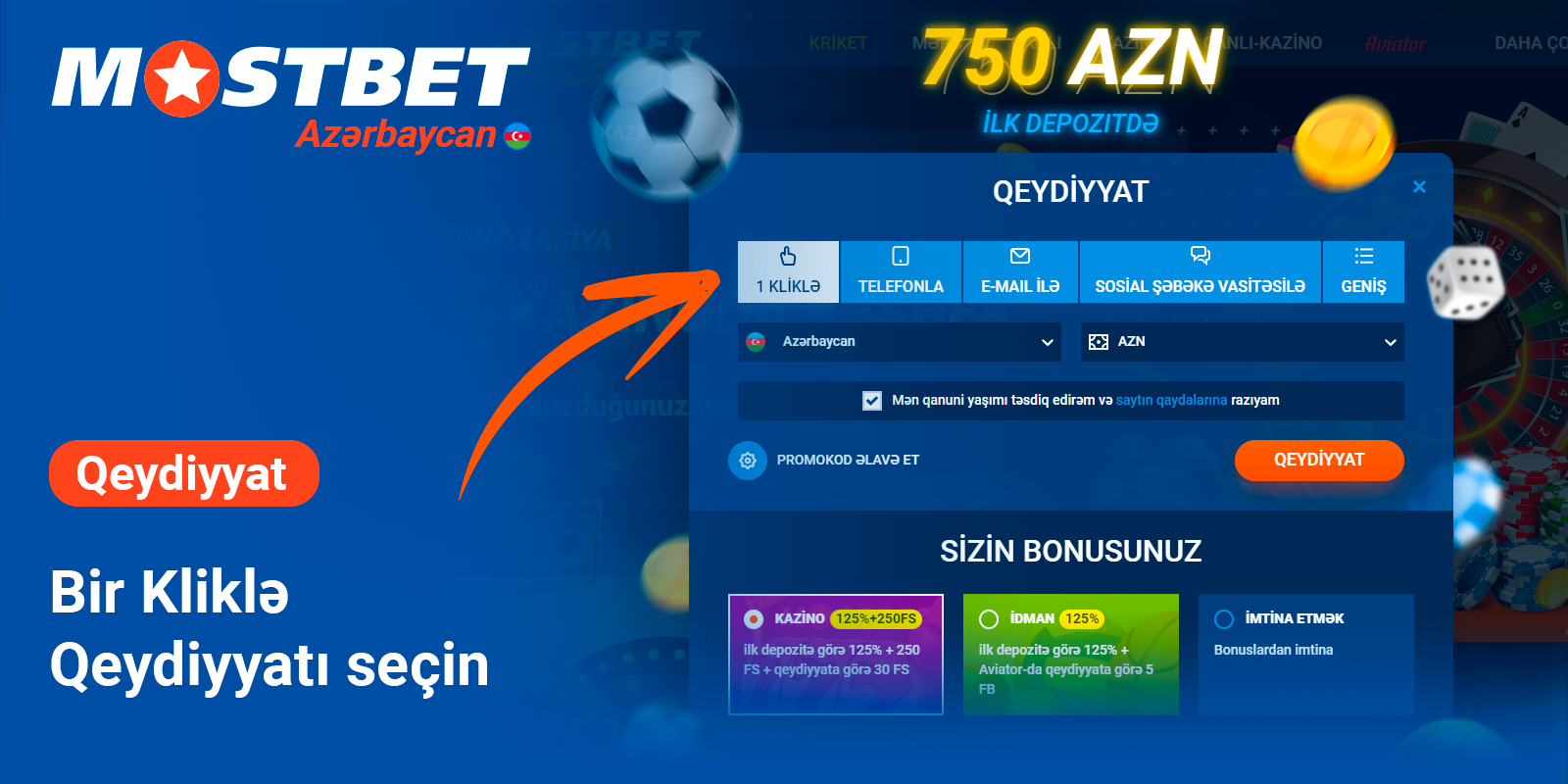Bir kliklə Qeydiyyatı seçin - Mostbet