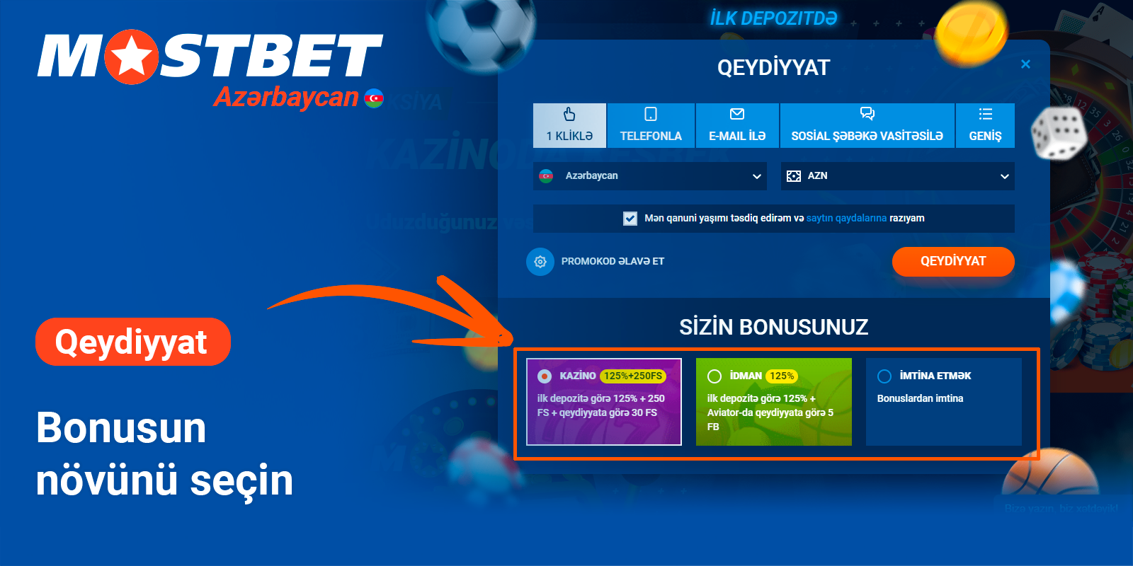Mostbet bonusunun növünü seçin: kazino və ya idman