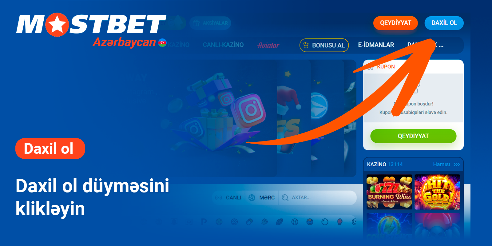 'Daxil ol' düyməsini klikləyin - Mostbet